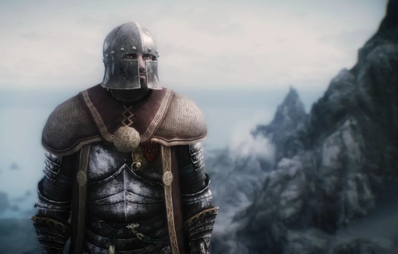 Photo wallpaper Hero, Warrior, Skyrim, The Elder Scrolls V: Skyrim, Bethesda Softworks, Video Game, Hedge Knight Armor, …