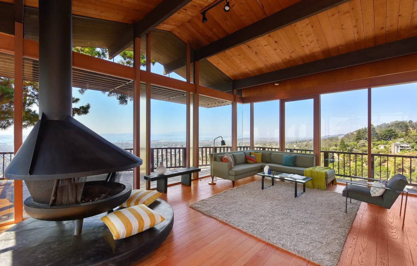 Photo wallpaper furniture, Villa, interior, oven, Berkeley midcentury, open terrace