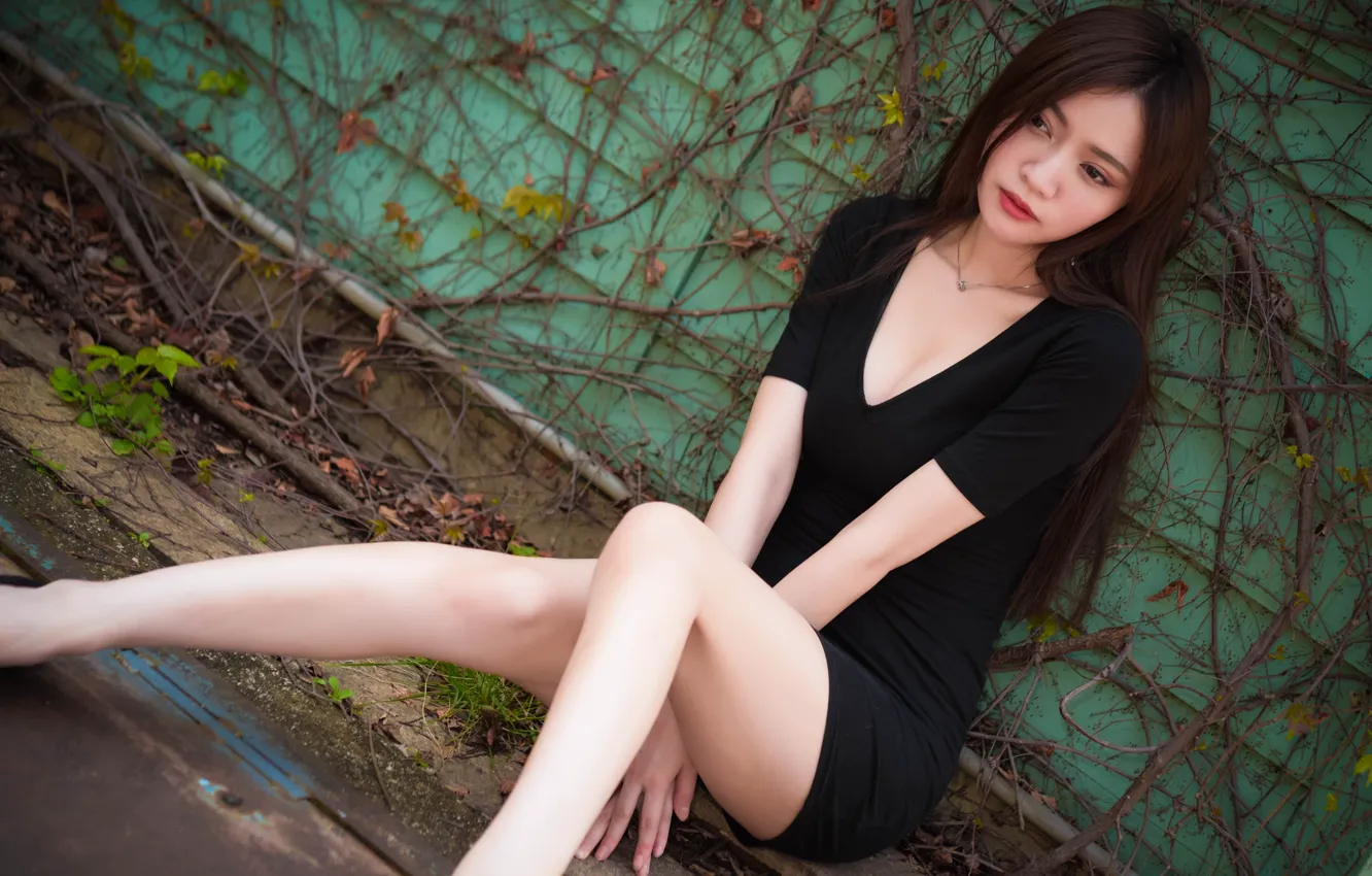 Photo wallpaper summer, face, sweetheart, hair, dress, legs, sitting, Oriental girl