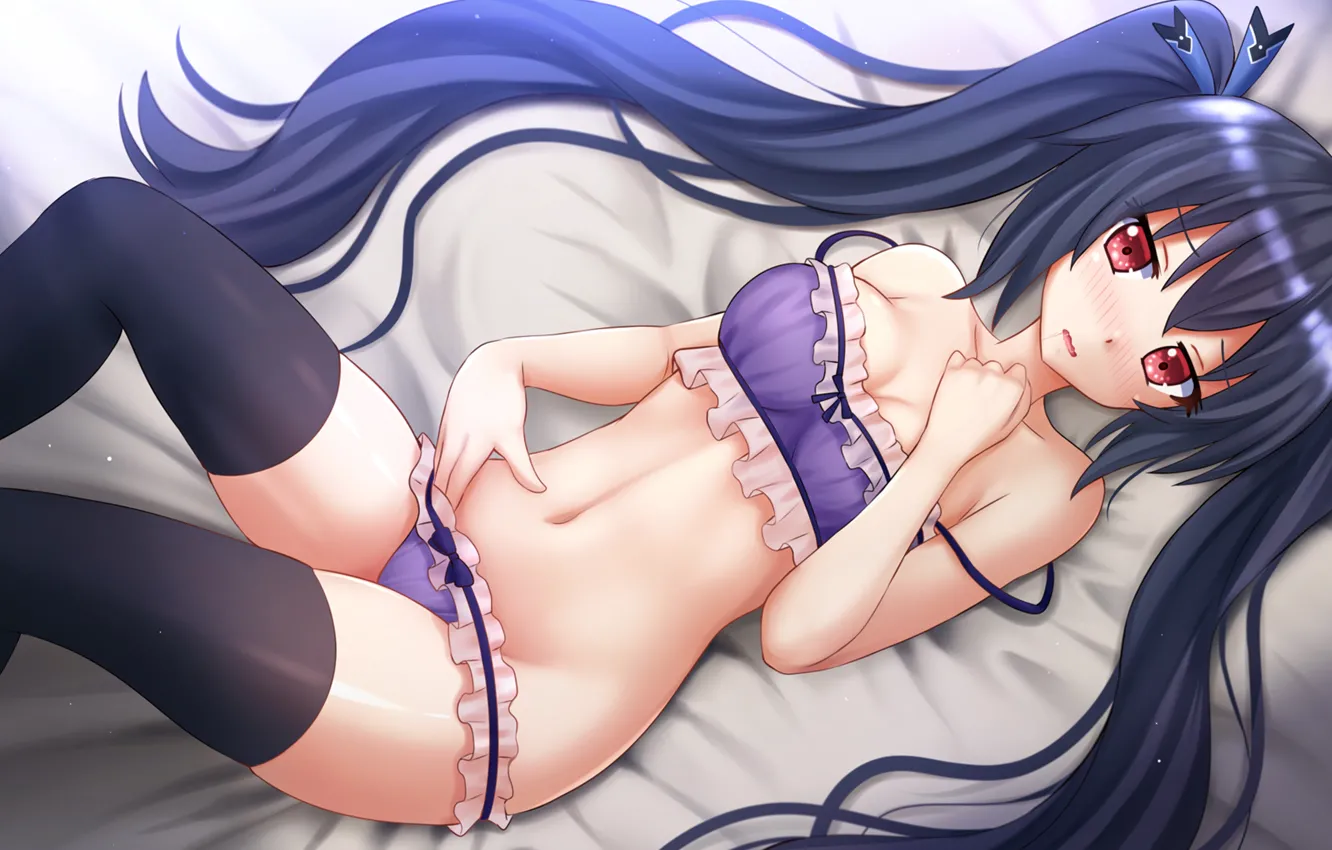 Photo wallpaper girl, sexy, lingerie, bra, cleavage, panties, thighhighs, long hair