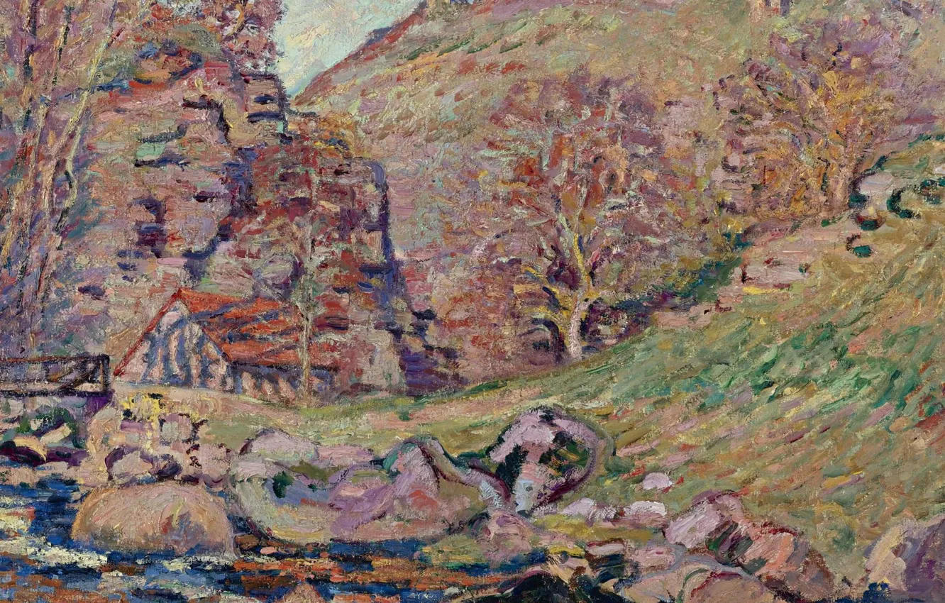 Photo wallpaper landscape, picture, Arman Hyomin, Armand Guillaumin, The ruins of the Crozant Castle and the Watermill