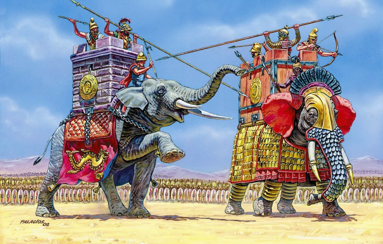 Photo wallpaper elephant, warriors, army, the crew, Indian, the North African forest elephant., armies, before the battle, …
