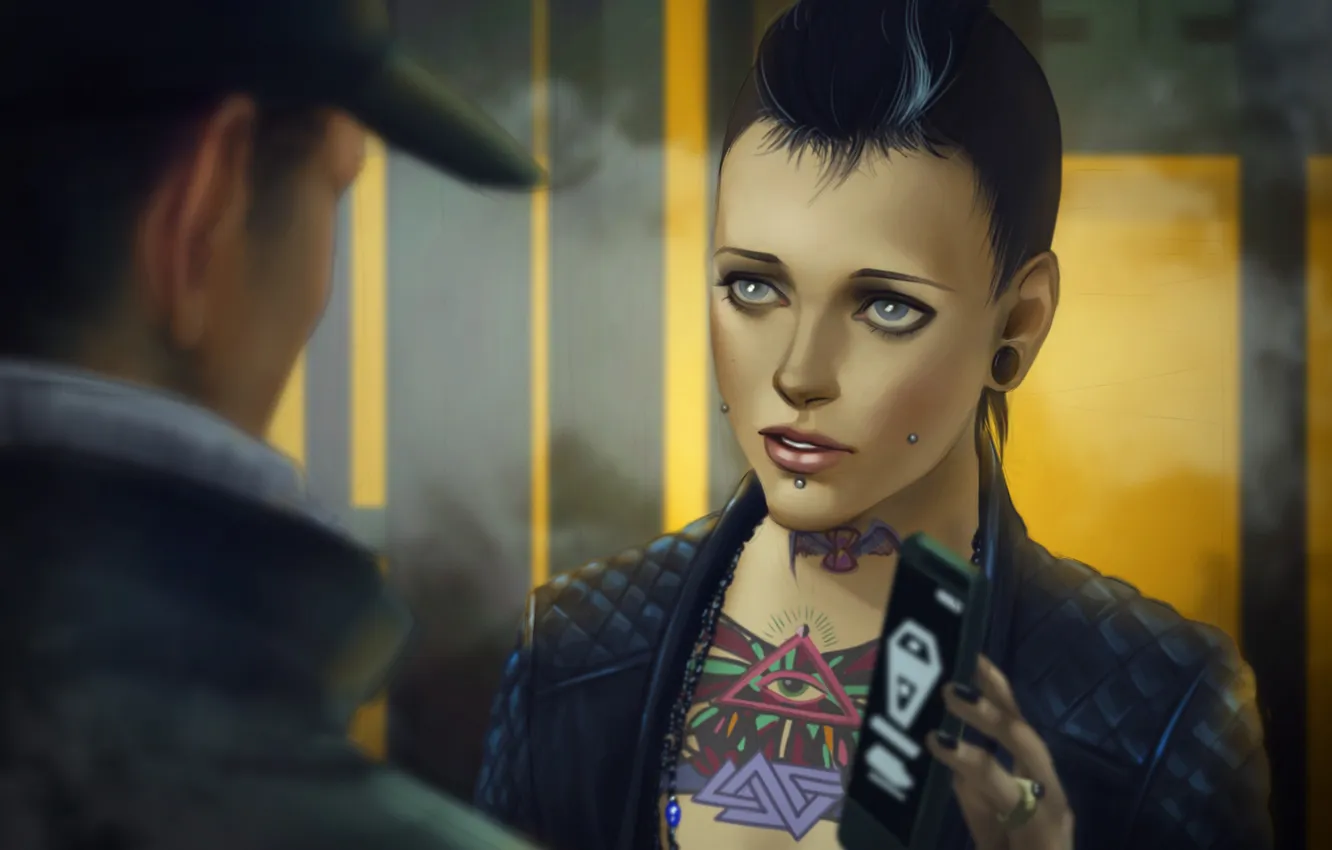 Photo wallpaper art, Watch Dogs, Aiden Pearce, Clara Lille