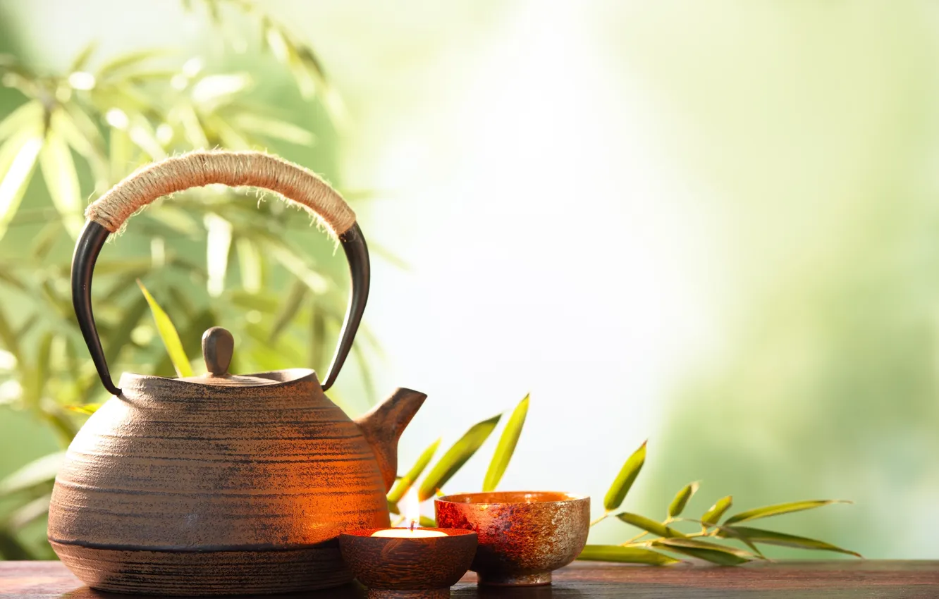 Photo wallpaper tea, candles, kettle, drink, the ceremony