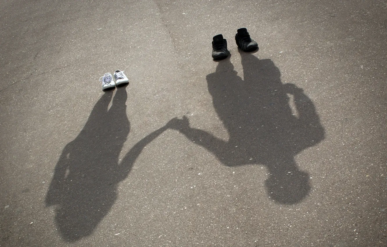 Photo wallpaper GIRL, SNEAKERS, SHOES, SNEAKERS, GUY, ASPHALT, SHADOWS, SILHOUETTES