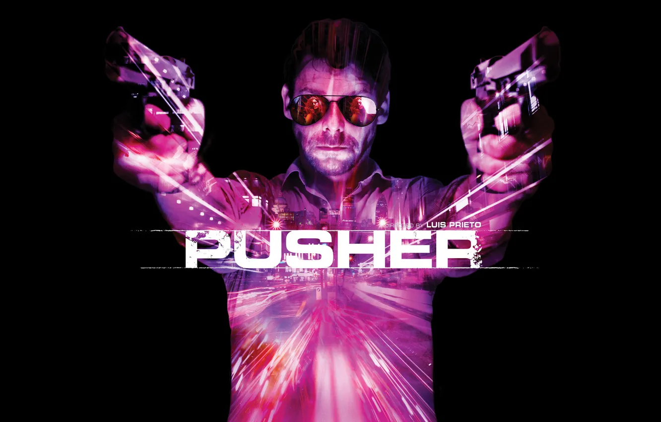 Photo wallpaper gun, man, gun, Pusher, glasses and two Smoking barrels, Dealer