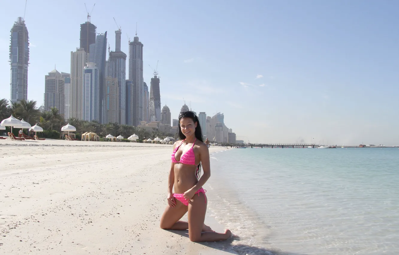 Photo wallpaper sand, beach, the city, the ocean, Melisa, posing