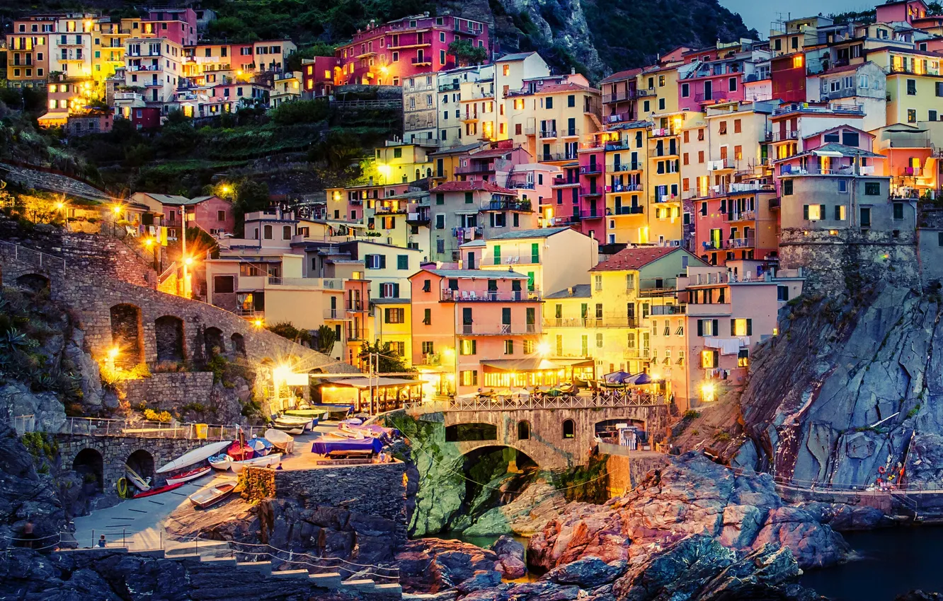 Photo wallpaper water, rocks, home, the evening, lights