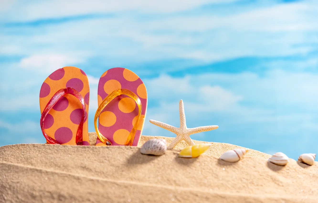 Photo wallpaper sand, sea, beach, summer, the sky, shell, summer, beach