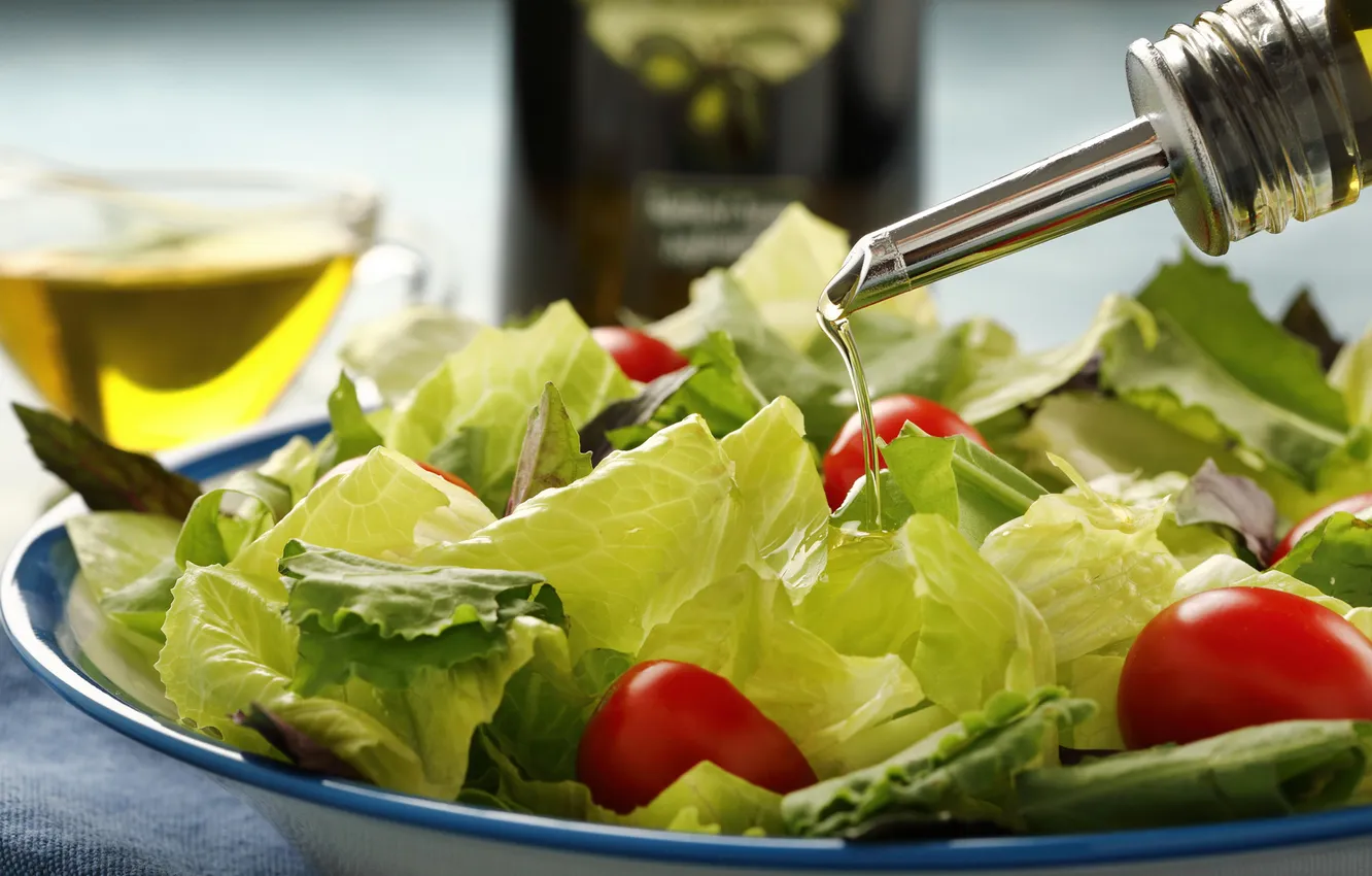 Photo wallpaper oil, bowl, vegetables, salad, lettuce