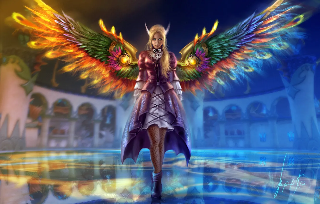Photo wallpaper girl, wings, fantasy, art, elf