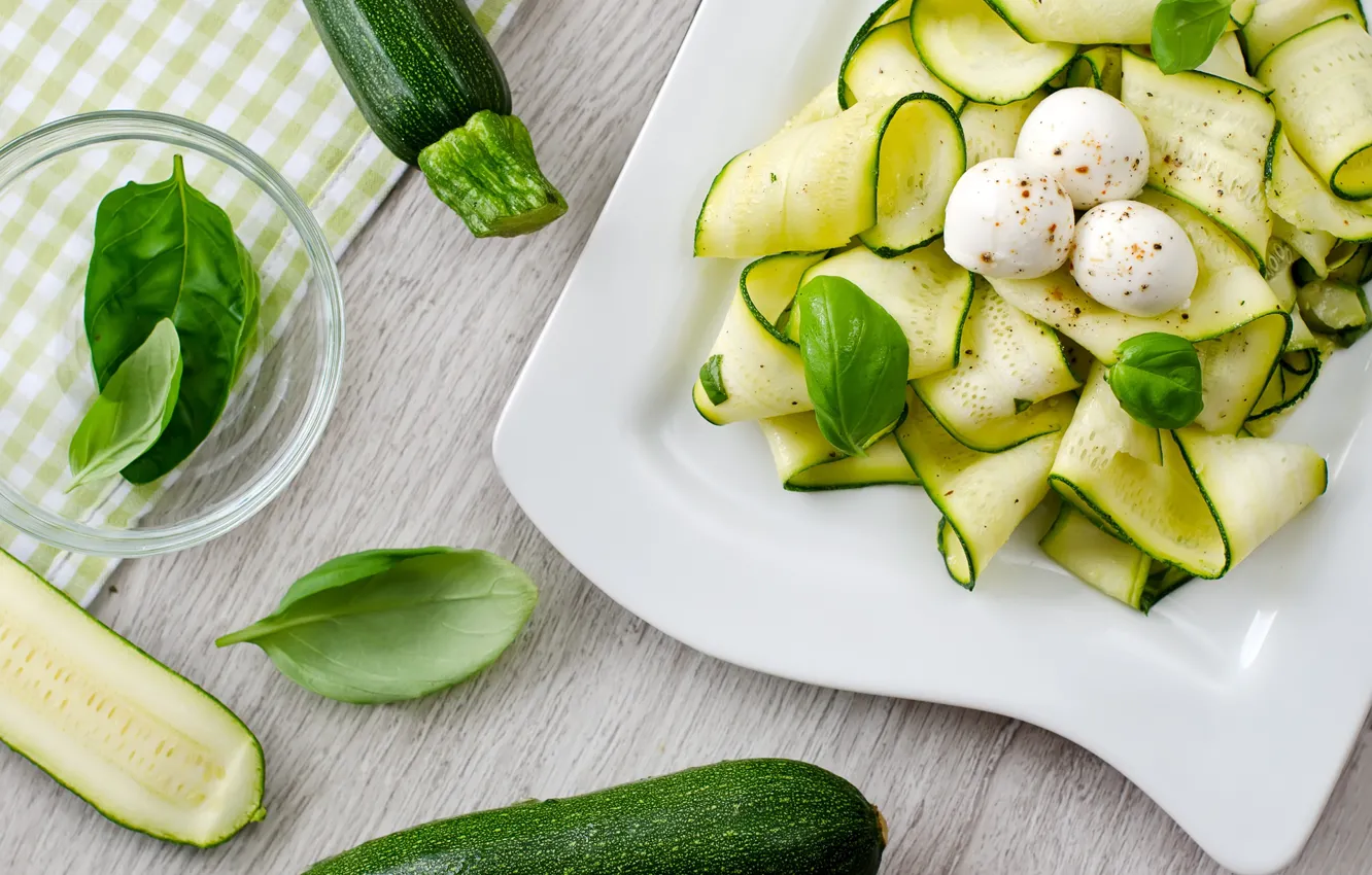 Photo wallpaper zucchini, Basil, mozzarella