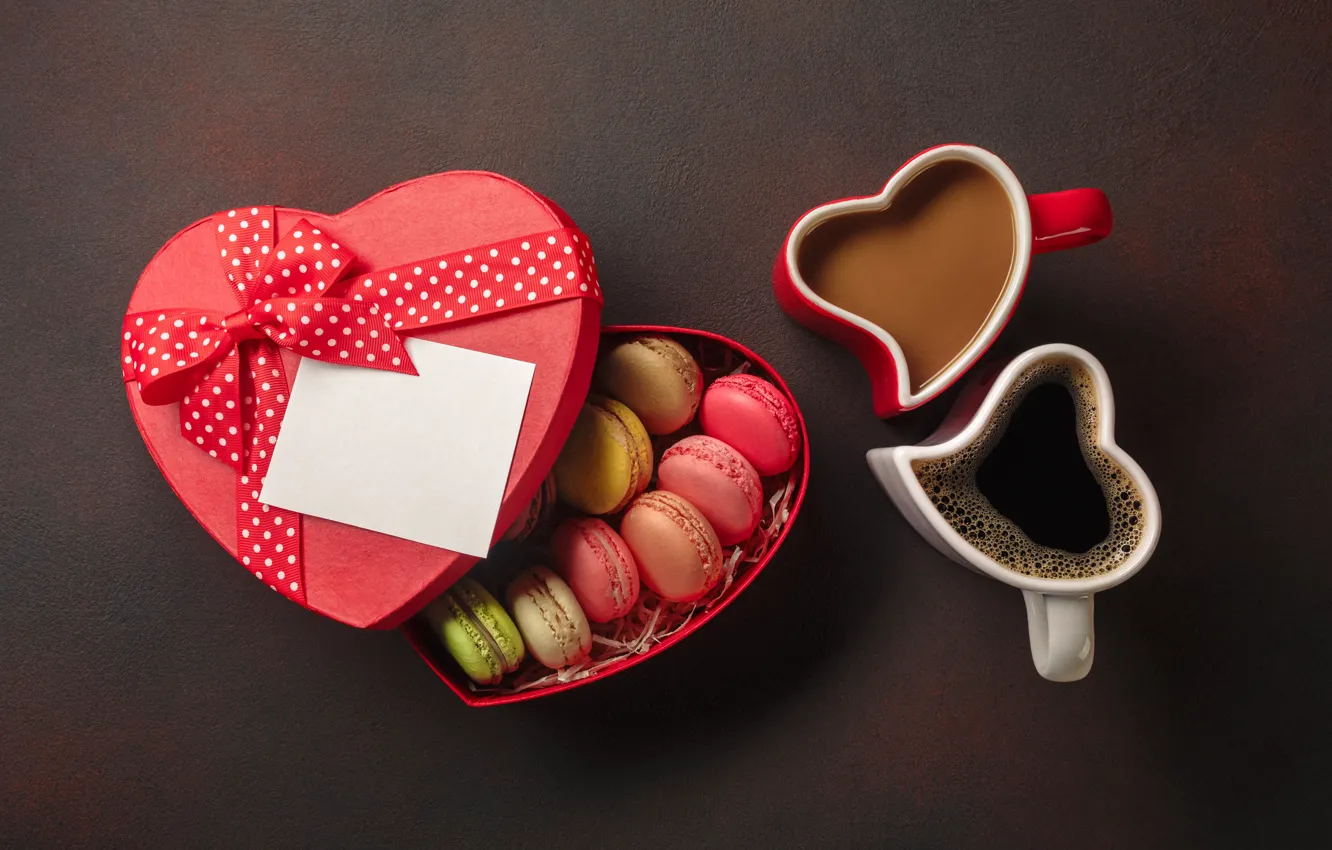 Photo wallpaper box, coffee, Cup, heart, macaron