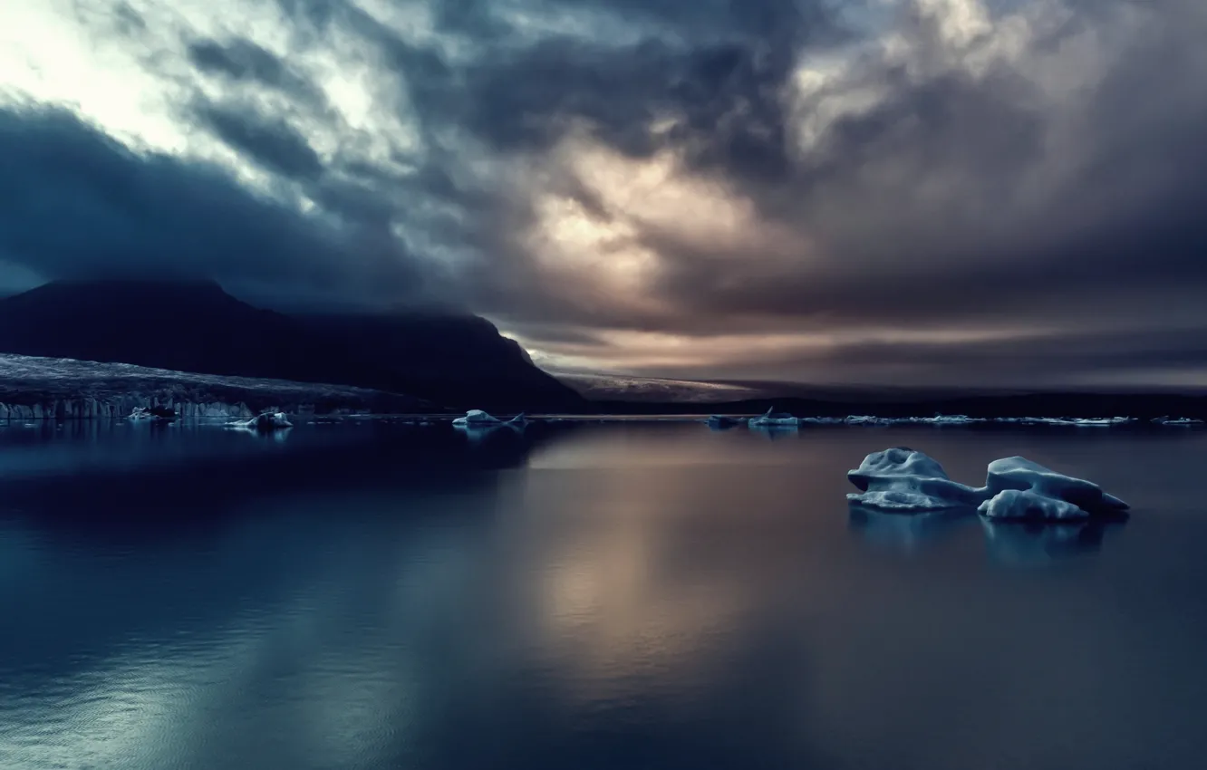 Photo wallpaper landscape, lake, snow, hills, mood, Lake Solitude