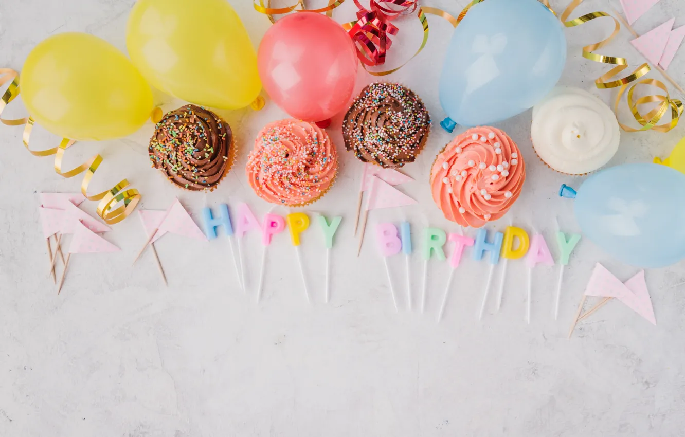 Photo wallpaper holiday, candles, cakes, cupcakes, birthday