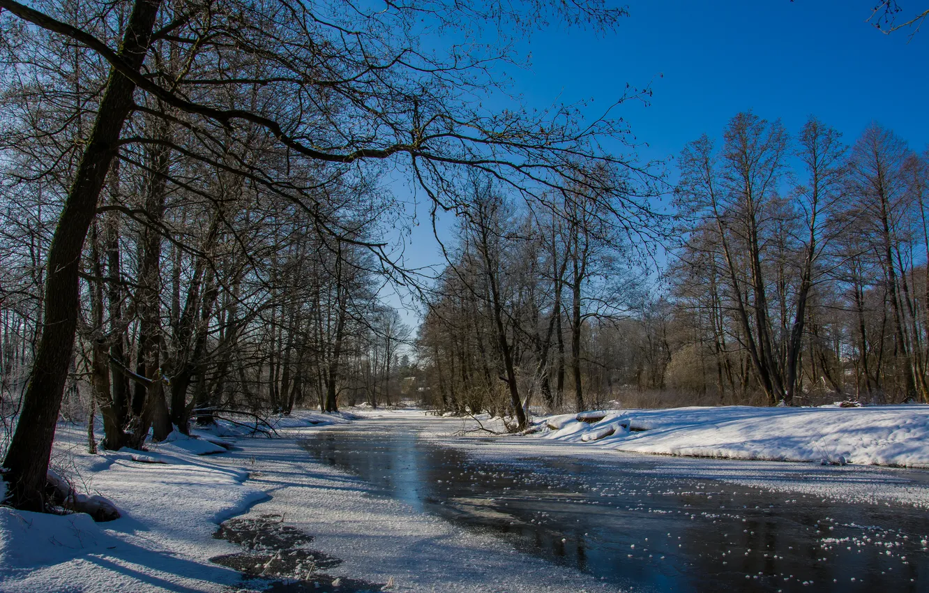 Photo wallpaper ice, winter, landscape, nature, river