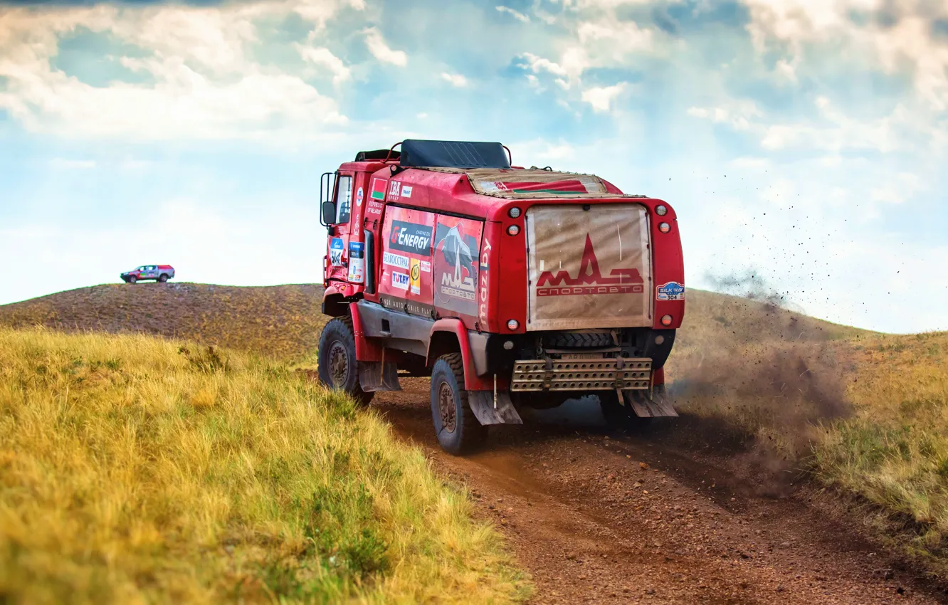 Photo wallpaper Red, Sport, Truck, Race, Rally, Rally, The roads, 304
