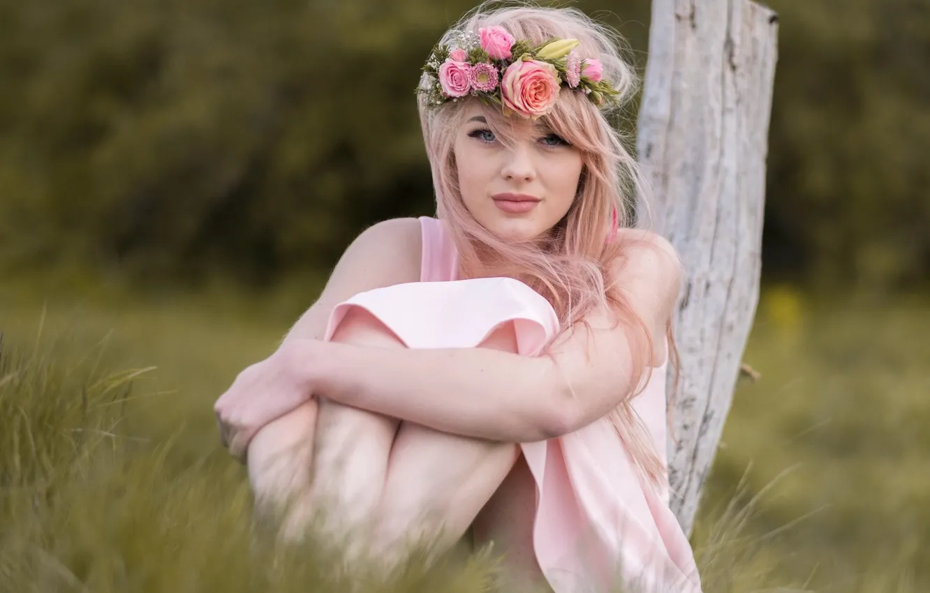 Photo wallpaper summer, grass, girl, flowers, nature, posts, dress, blonde