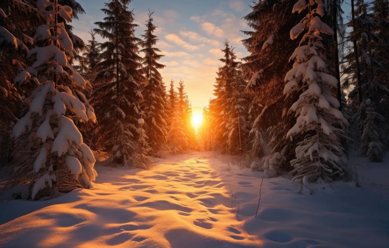 Photo wallpaper winter, forest, snow, trees, tree, forest, landscape, winter