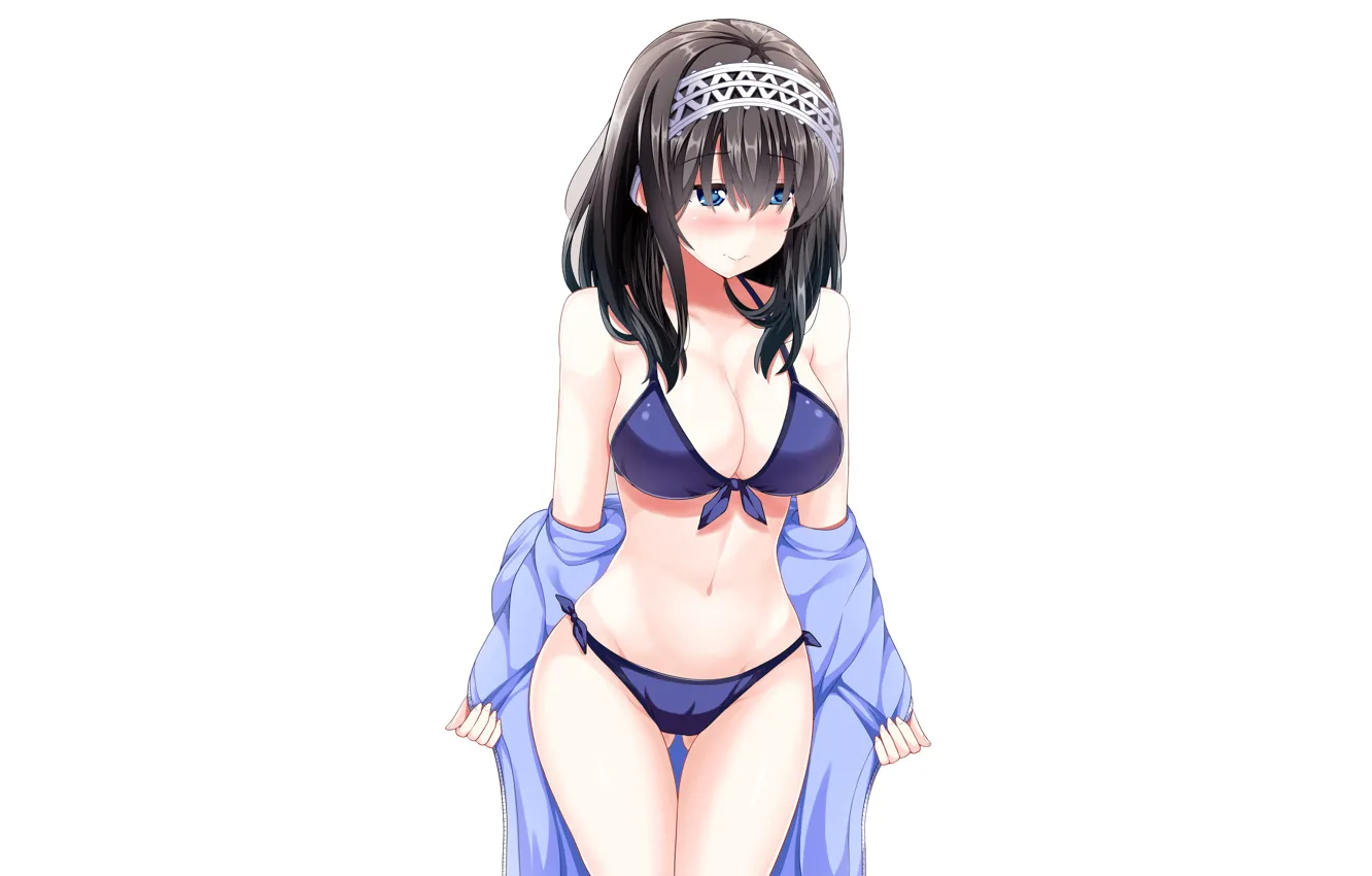 Photo wallpaper girl, sexy, cleavage, long hair, boobs, anime, blue eyes, beautiful