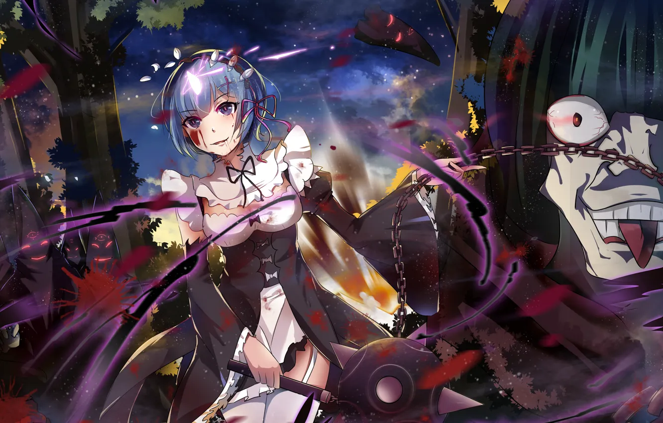 Photo wallpaper white, girl, blood, the demon, form, anime, the maid, art