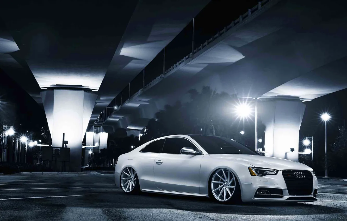 Photo wallpaper Audi, white, stance, vossen wheels