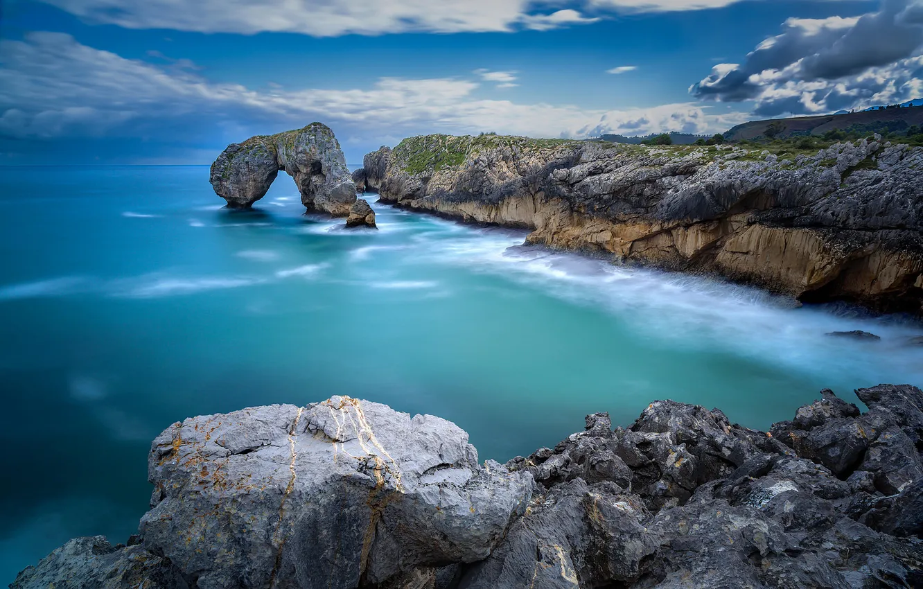 Photo wallpaper sea, landscape, rocks, Asturias, Castro de las Gaviotas