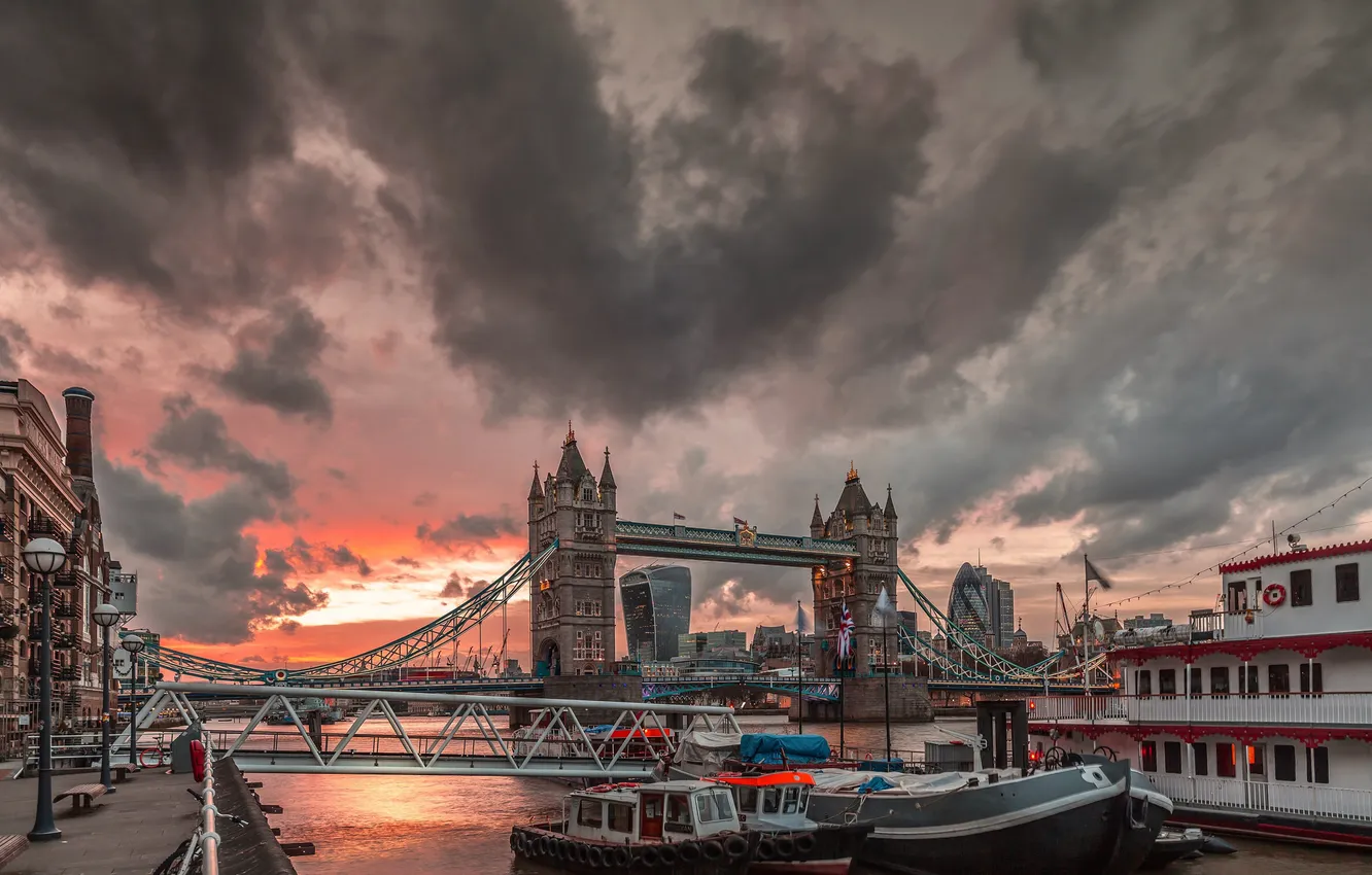 Photo wallpaper the sky, the city, river, Tower bridge, Tower Bridge, London, England