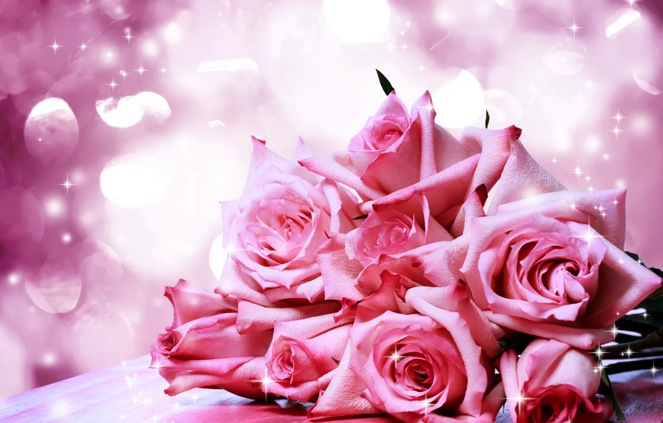 Photo wallpaper pink, roses, bouquet, sequins