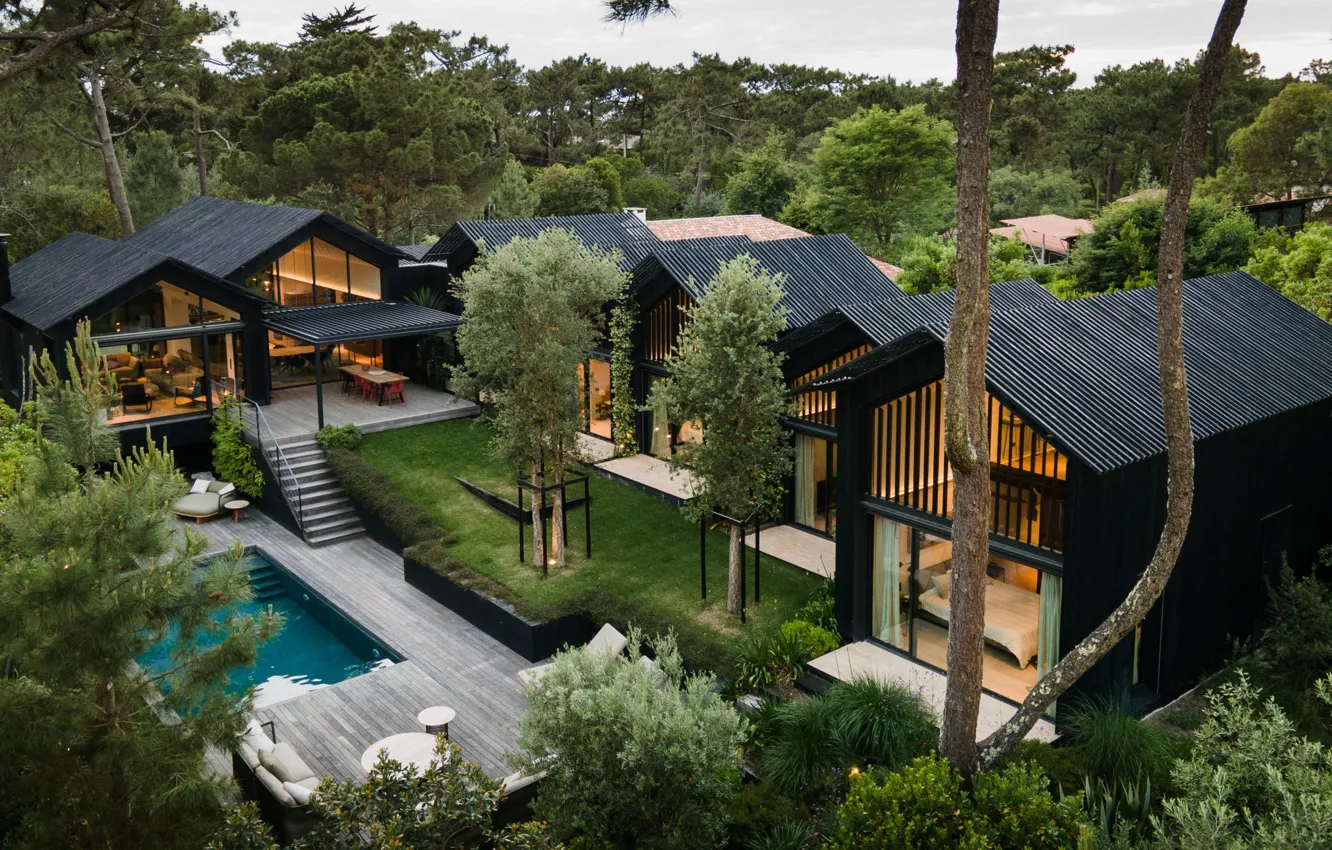 Photo wallpaper France, Villa, pool, resort, France, terrace, in the woods, villas