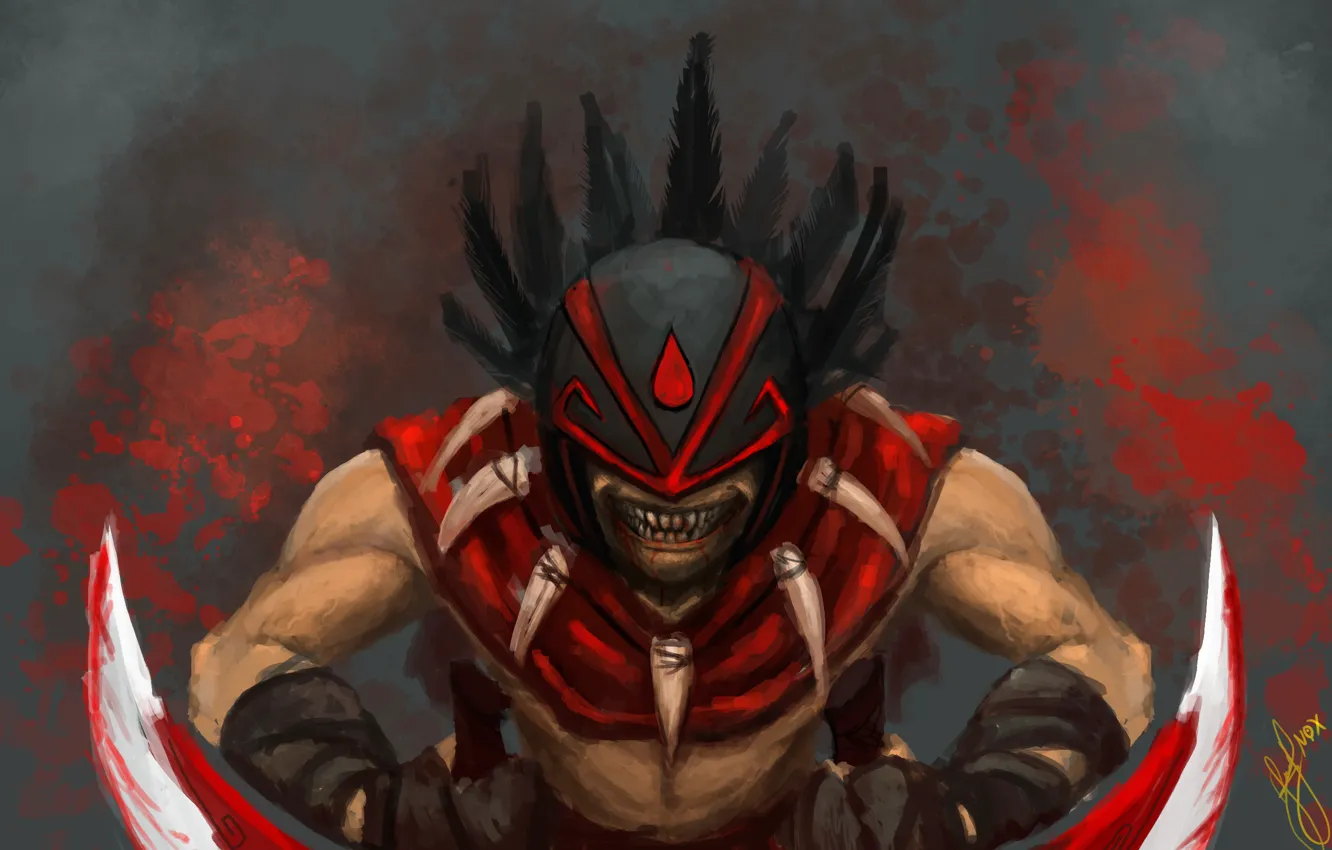 Photo wallpaper blood, feathers, art, guy, blade, Bloodseeker, dota 2, Strygwyr