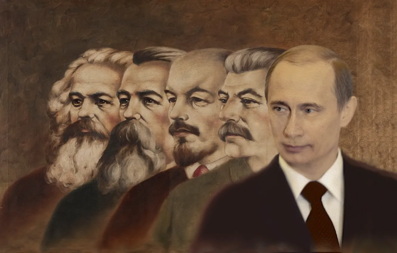 Photo wallpaper painting, Vladimir Putin, Karl Marx, Joseph Stalin, Vladimir Ilyich Lenin, Friedrich Engels