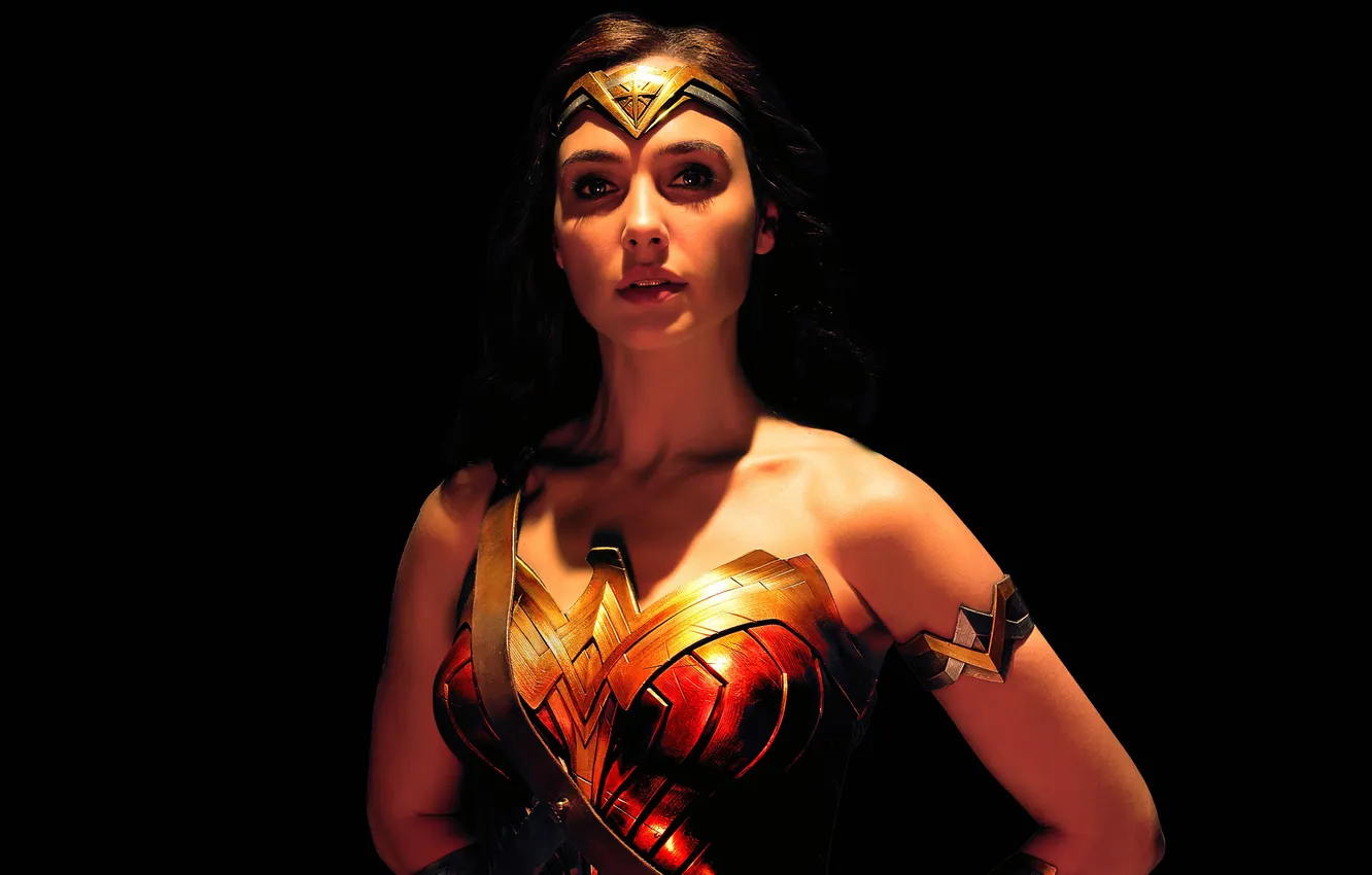 Photo wallpaper portrait, beauty, black background, Wonder Woman, comic, DC Comics, Diana, Gal Gadot