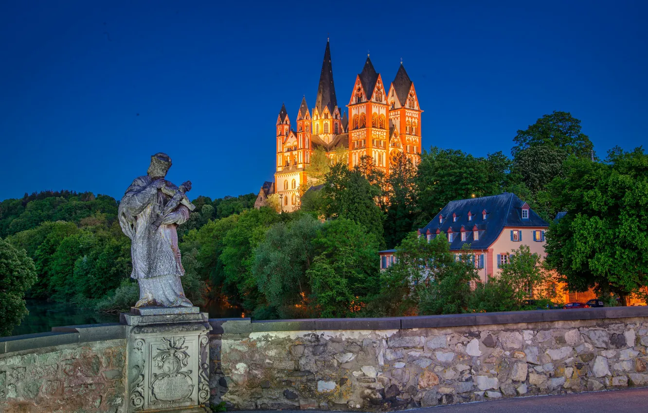 Photo wallpaper bridge, home, Germany, Cathedral, statue, Germany, Limburg an der Lahn, The Cathedral Of St. George