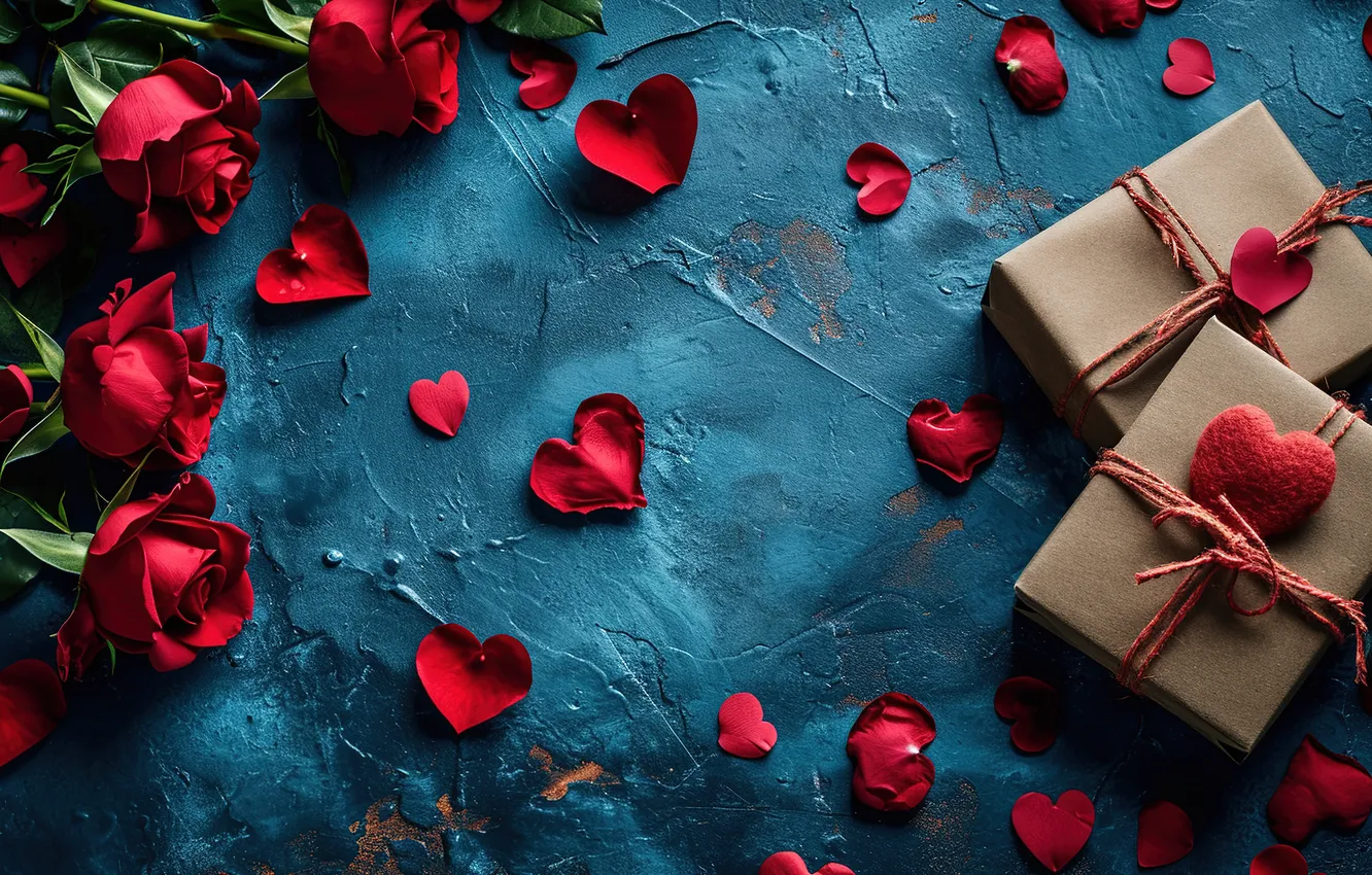 Photo wallpaper love, flowers, gift, romance, heart, roses, love, Valentine's day