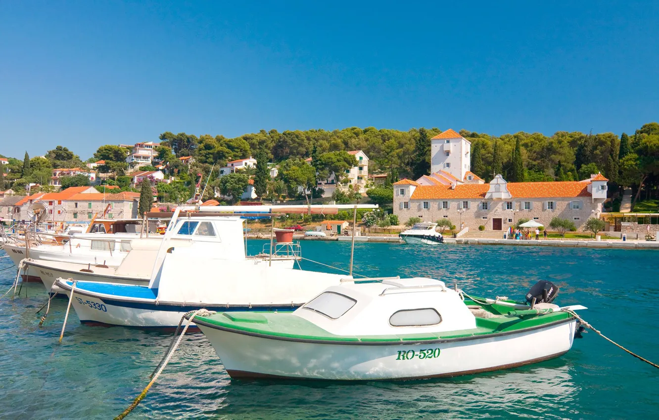 Photo wallpaper sea, boat, Marina, Croatia, town Maslinica, Solta, Maslinica, Solta Island
