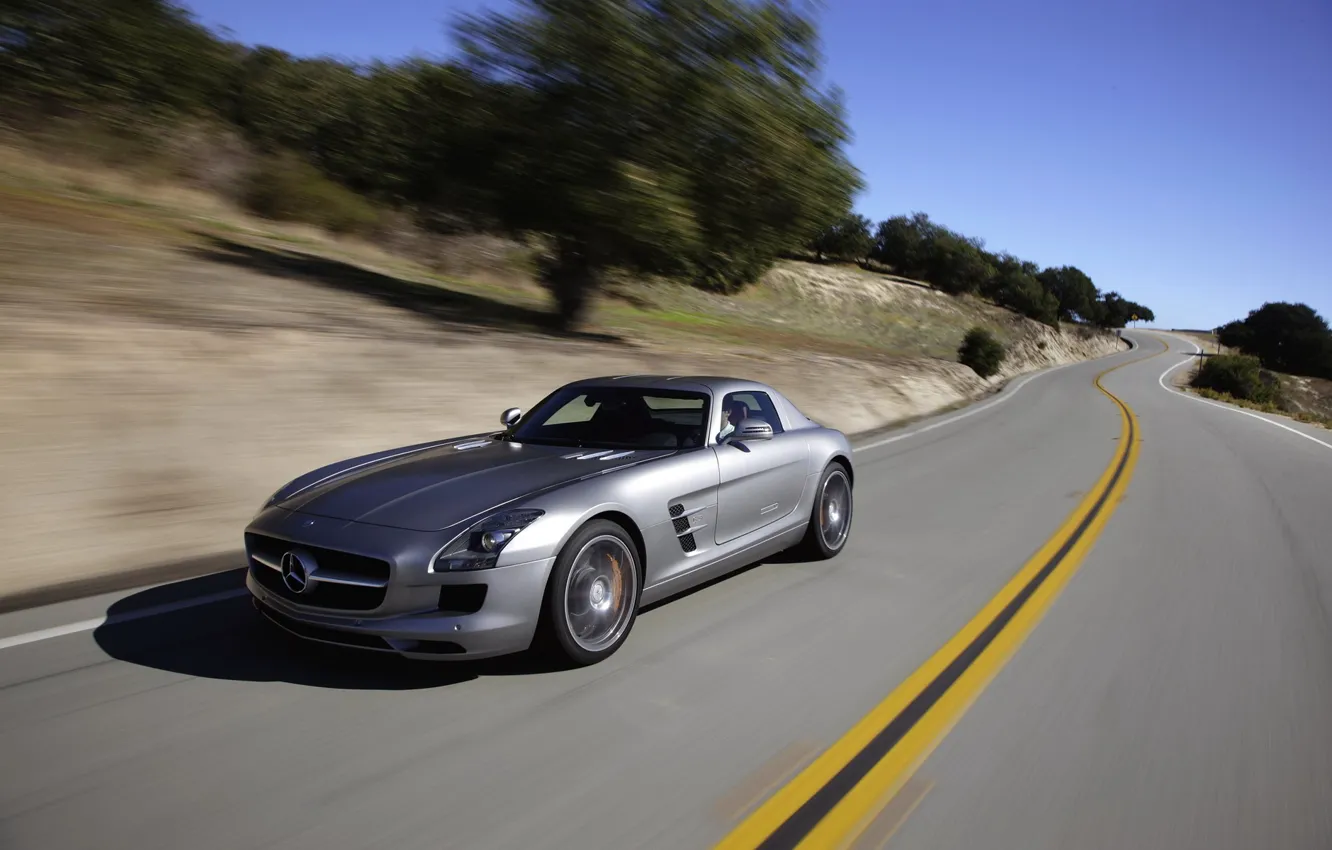 Photo wallpaper road, Mercedes-Benz, speed, beautiful