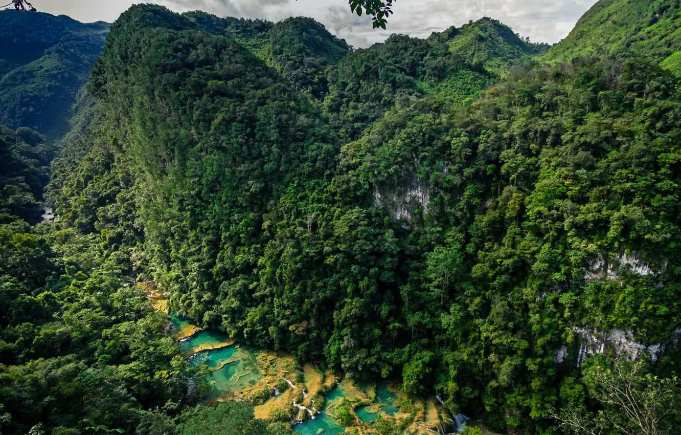 Photo wallpaper forest, rocks, cascade, Guatemala, National Park, Semuc Champey