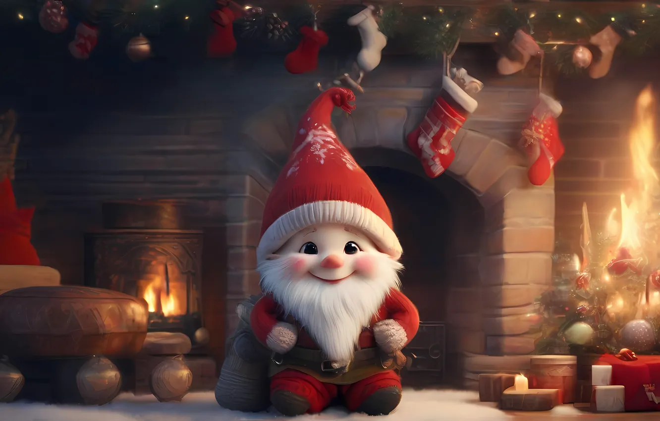 Photo wallpaper toy, new year, Christmas, Santa Claus, dwarf, gnomes, AI art, neural network