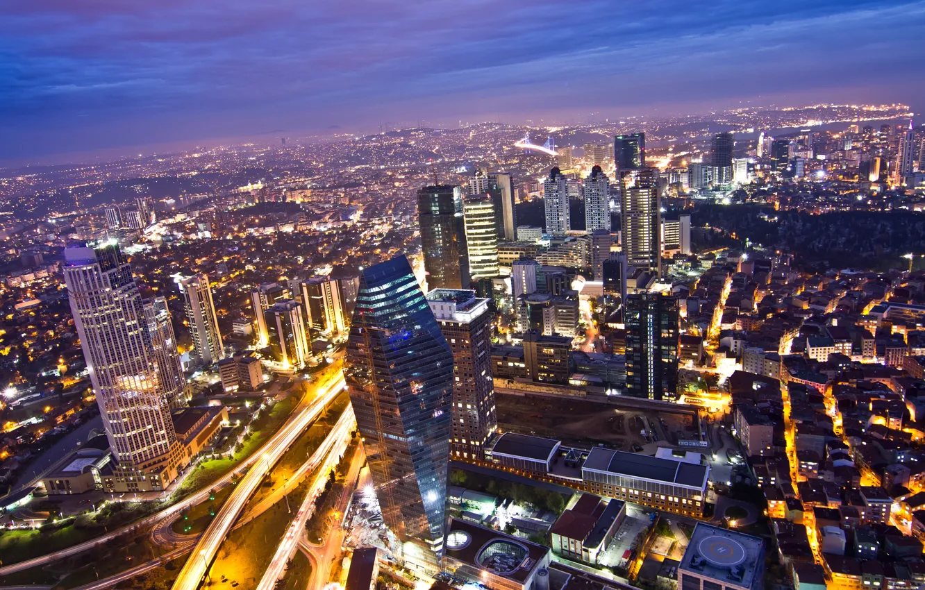 Photo wallpaper road, night, lights, street, home, panorama, Istanbul, Turkey