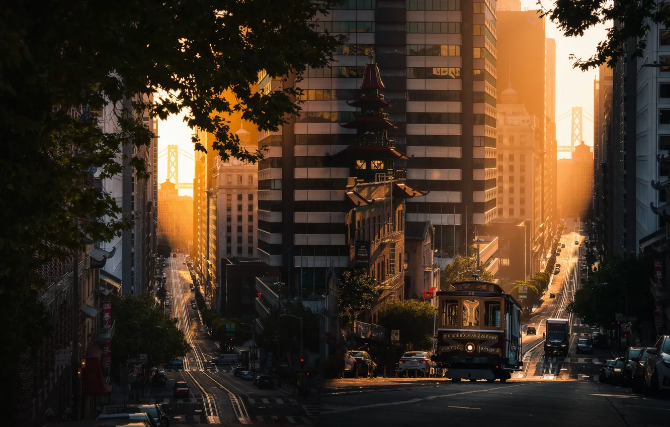 Photo wallpaper machine, light, street, home, mirror, CA, San Francisco, tram