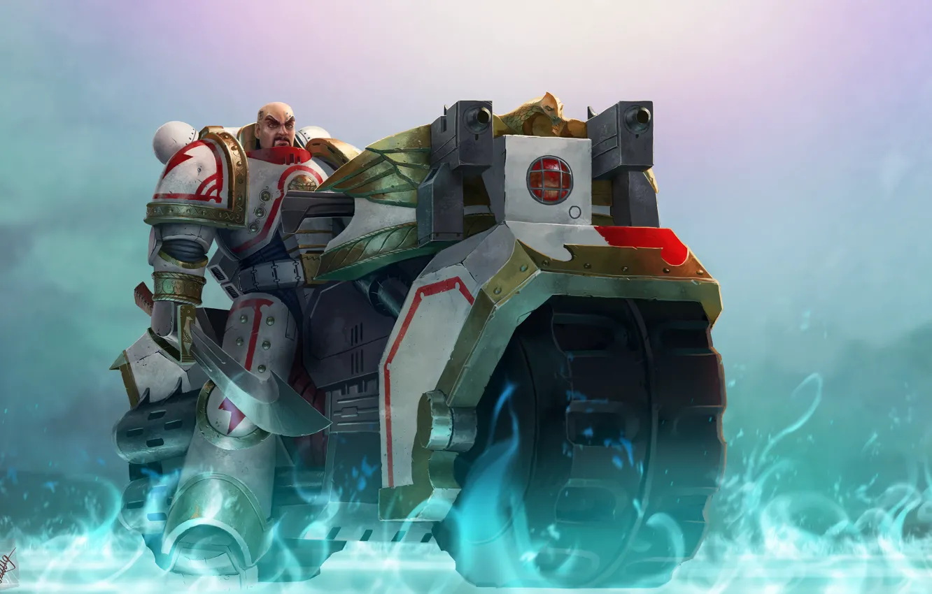Photo wallpaper fiction, armor, Warhammer, bike, art, space marine, warhammer 40k, white scar