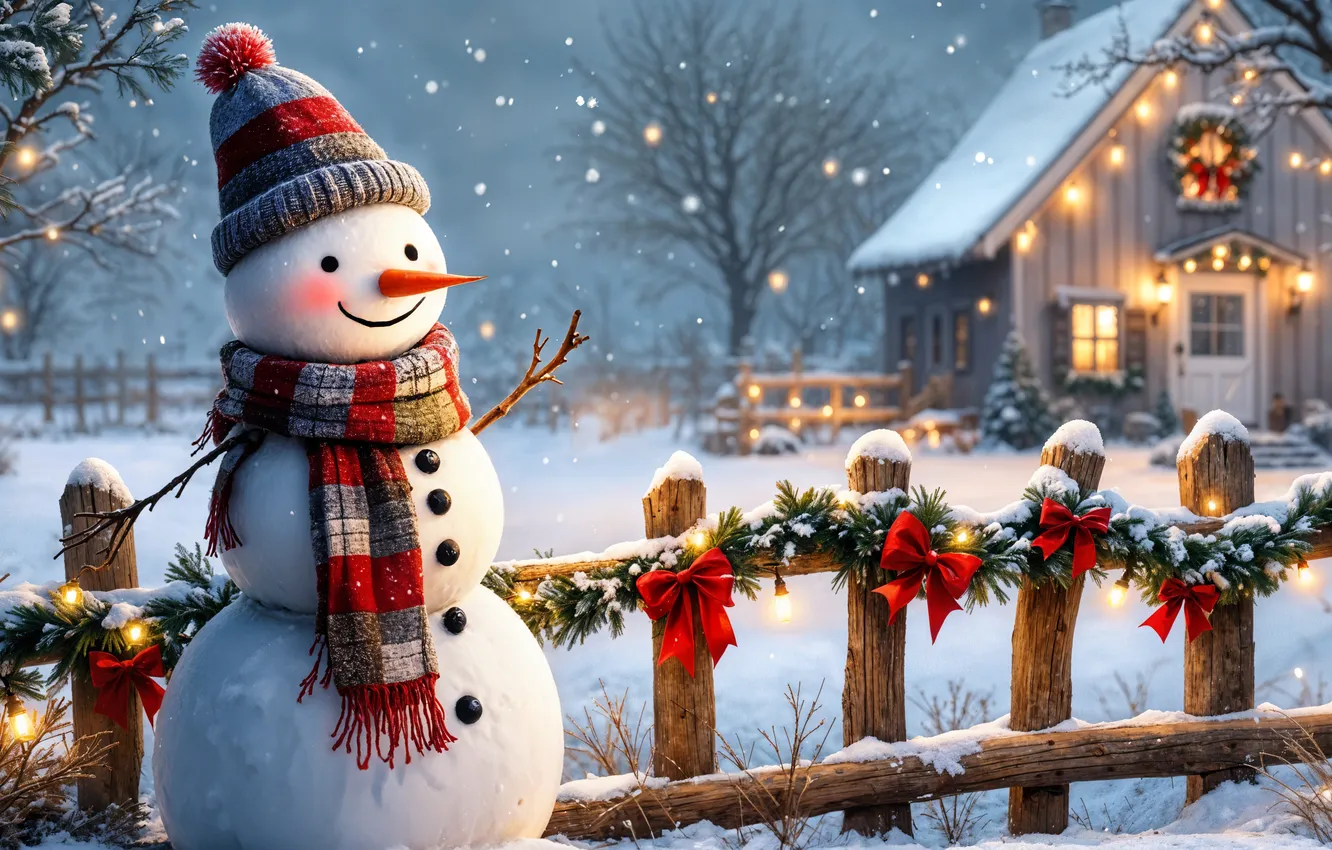 Photo wallpaper winter, snow, decoration, new year, Christmas, snowman, Christmas, winter