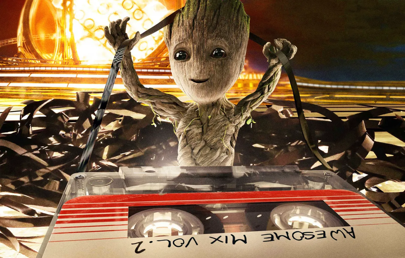 Photo wallpaper cinema, space, Marvel, movie, film, Groot, Guardian of the galaxy, Baby Groot