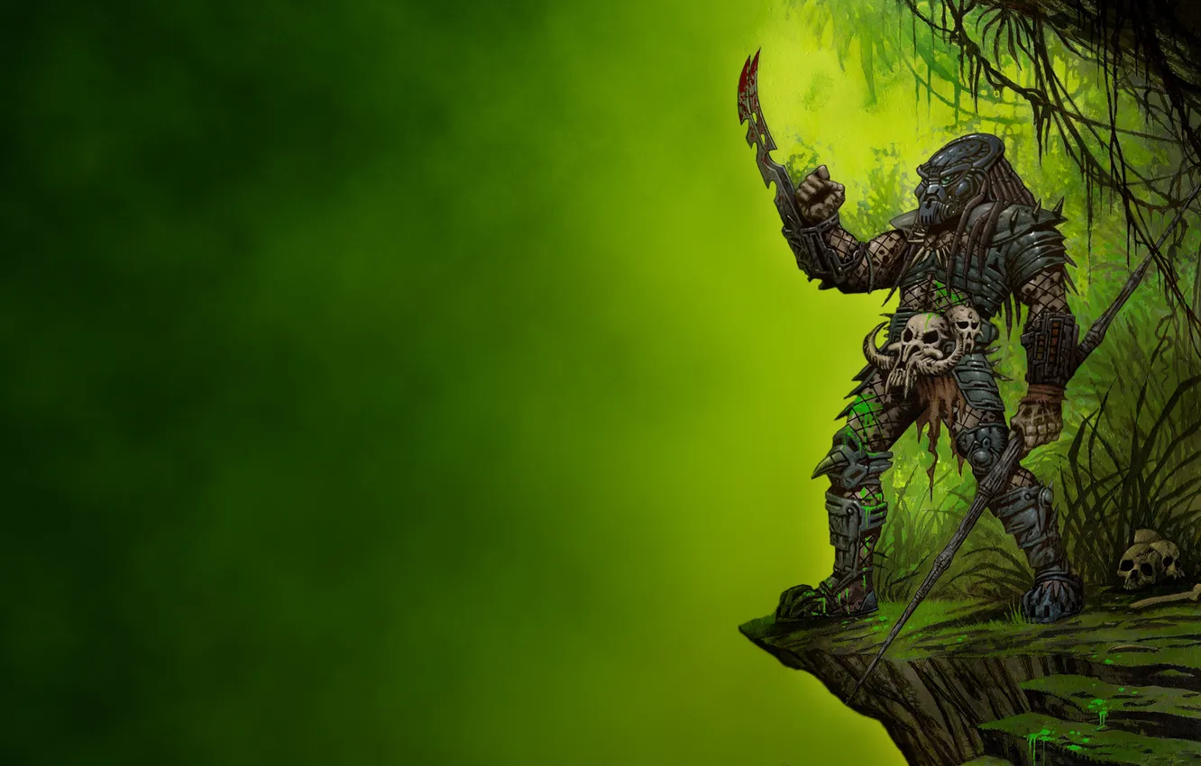 Photo wallpaper green, predator, alien, alien, Predator
