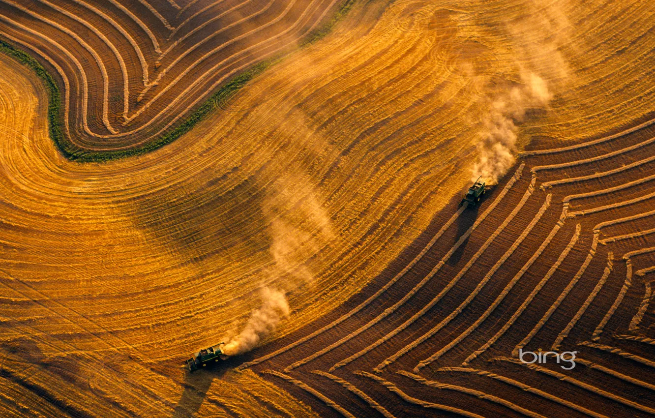 Photo wallpaper field, harvest, USA, harvester, Jamestown, North Dakota
