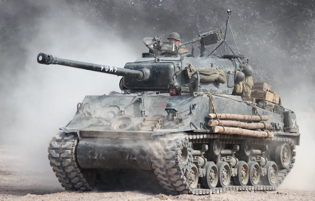 Photo wallpaper dust, tank, average, "Sherman", M4A3 Sherman