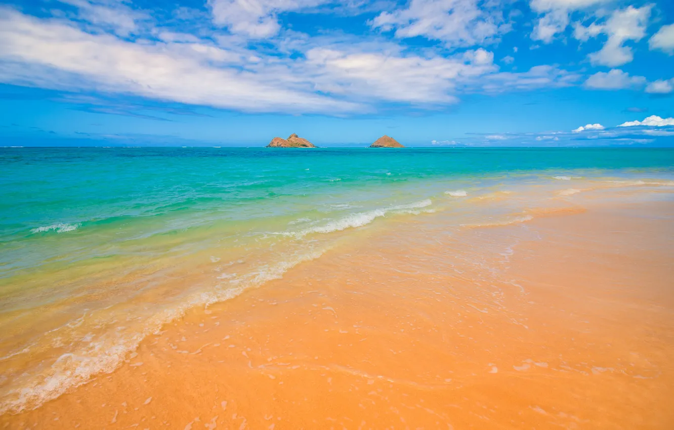 Photo wallpaper sand, sea, the sky, landscape, rocks, shore
