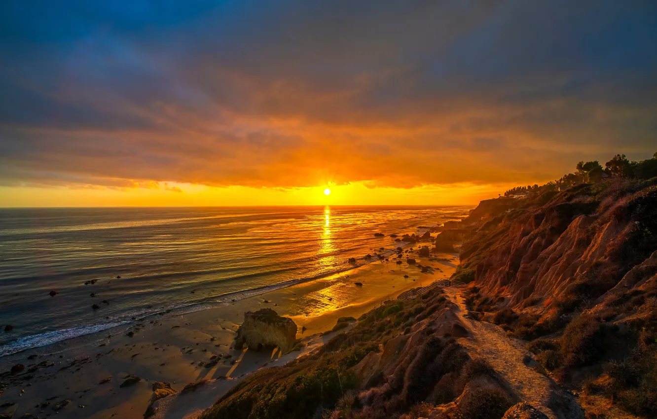 Photo wallpaper sunset, coast, CA, USA, The Matador
