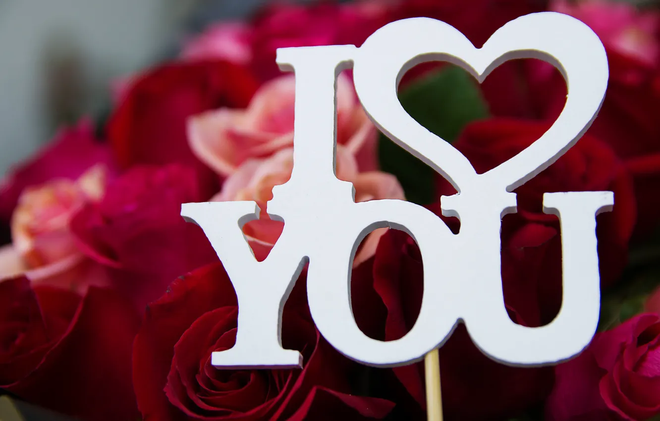 Photo wallpaper flowers, letters, holiday, the inscription, Valentine's day